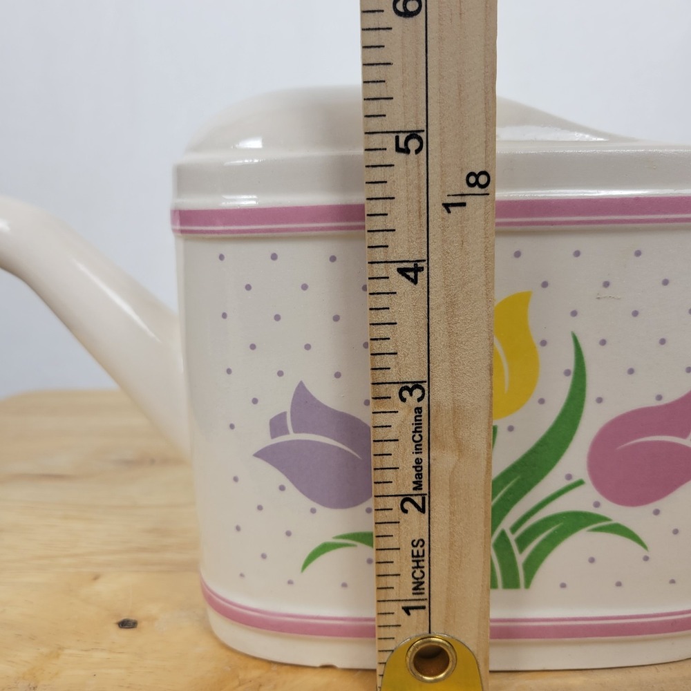 Vintage 1985 Teleflora Tulip Polka Dot Ceramic Watering Can Vase Grandmacore - Picture 11 of 13